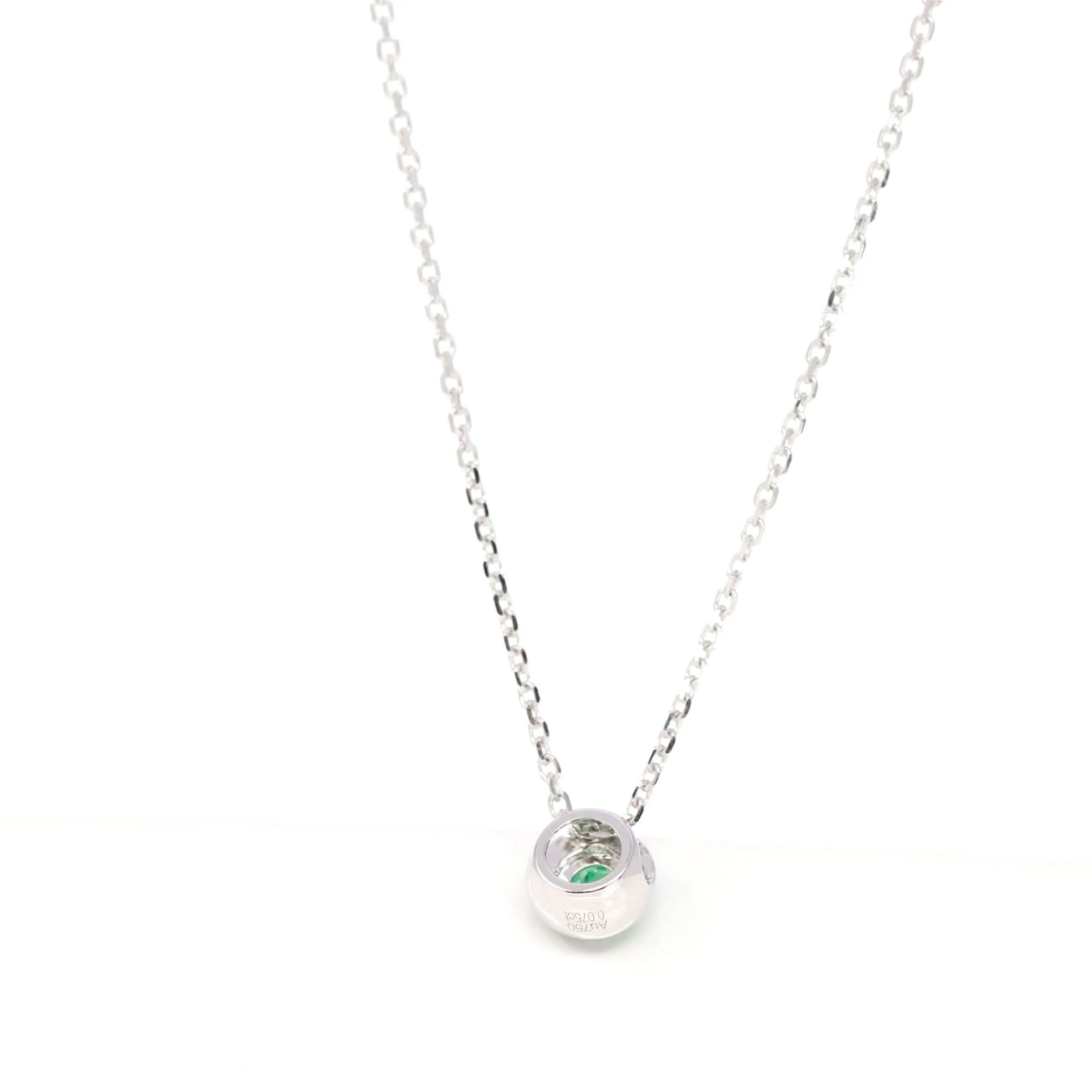 Baikalla? 14k White Gold Emerald Round 4 Prong Set Necklace With Diamond-Cut Halo