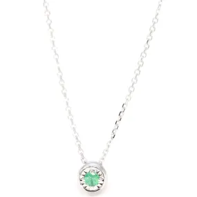 Baikalla? 14k White Gold Emerald Round 4 Prong Set Necklace With Diamond-Cut Halo