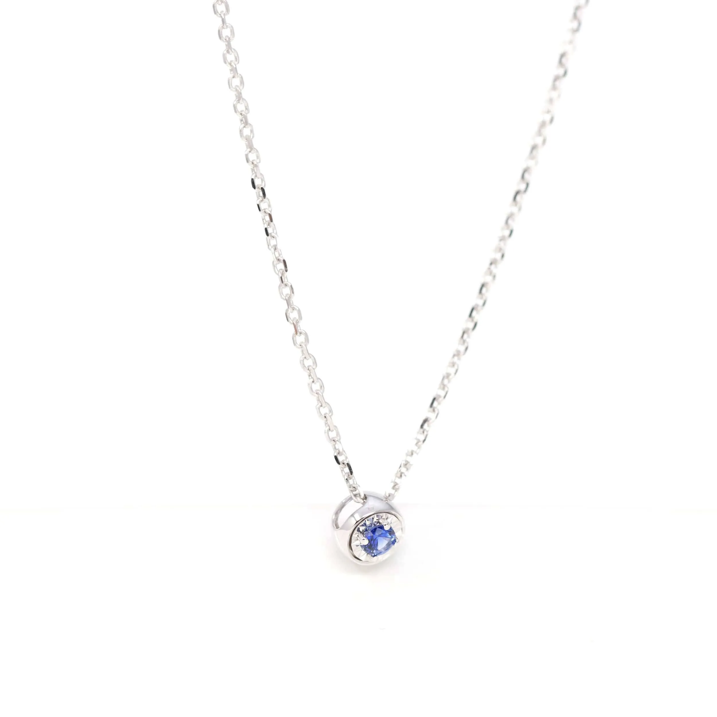 Baikalla? 14k White Gold Sapphire Round 4 Prong Set Necklace With Diamond-Cut Halo