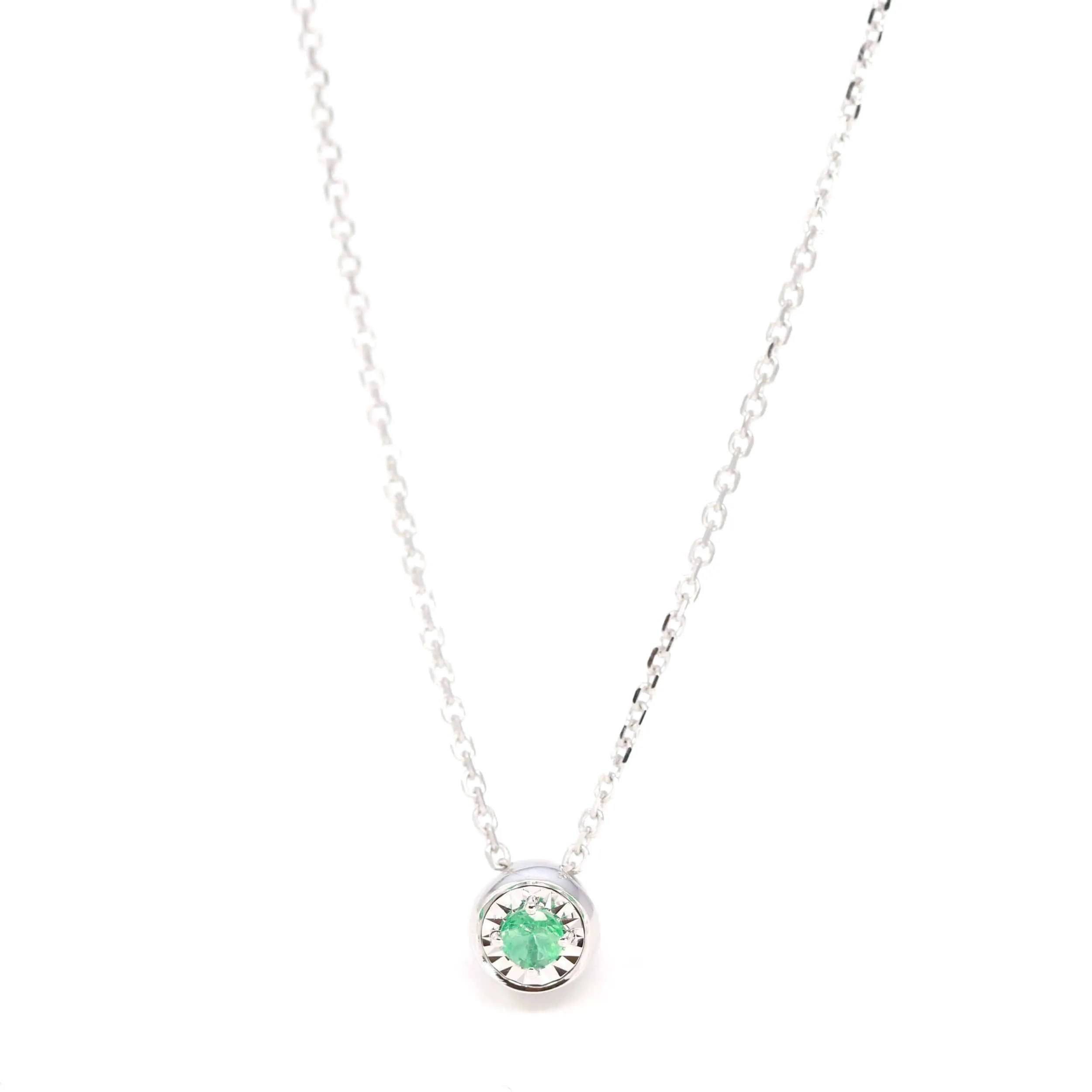 Baikalla? 14k White Gold Sapphire Round 4 Prong Set Necklace With Diamond-Cut Halo