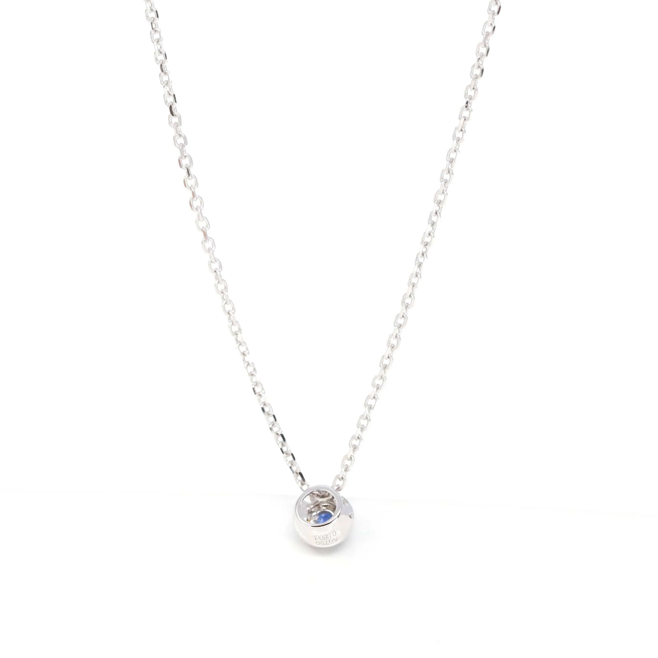 Baikalla? 14k White Gold Sapphire Round 4 Prong Set Necklace With Diamond-Cut Halo