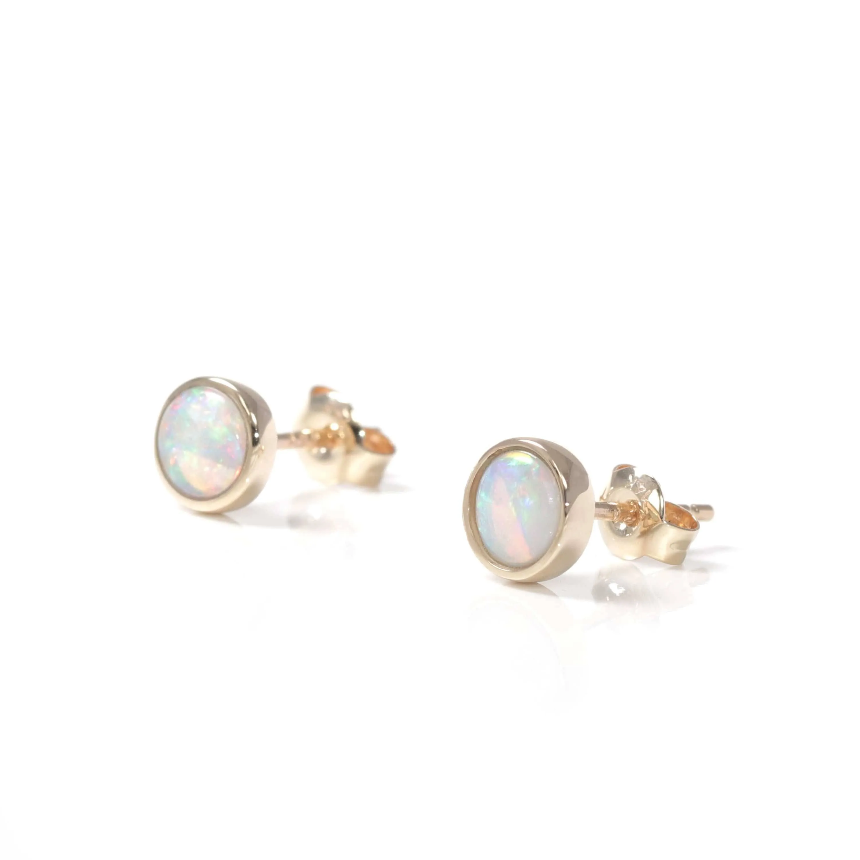 Baikalla? 14k Yellow Gold Natural Australian Light Opal Bezel Set Earrings