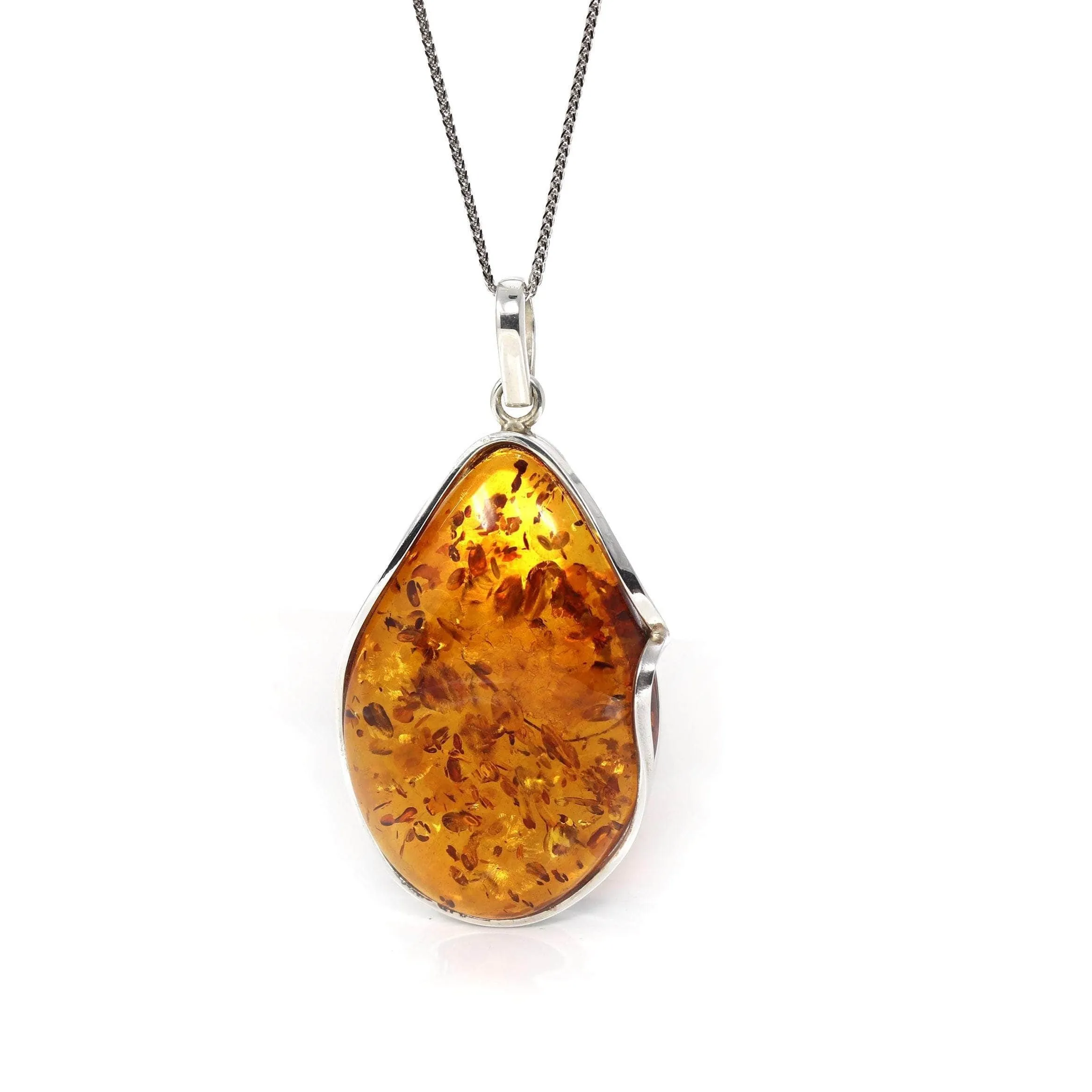 Baikalla? Sterling Silver Elegant Amber Pear- Cabochon Cut Pendant