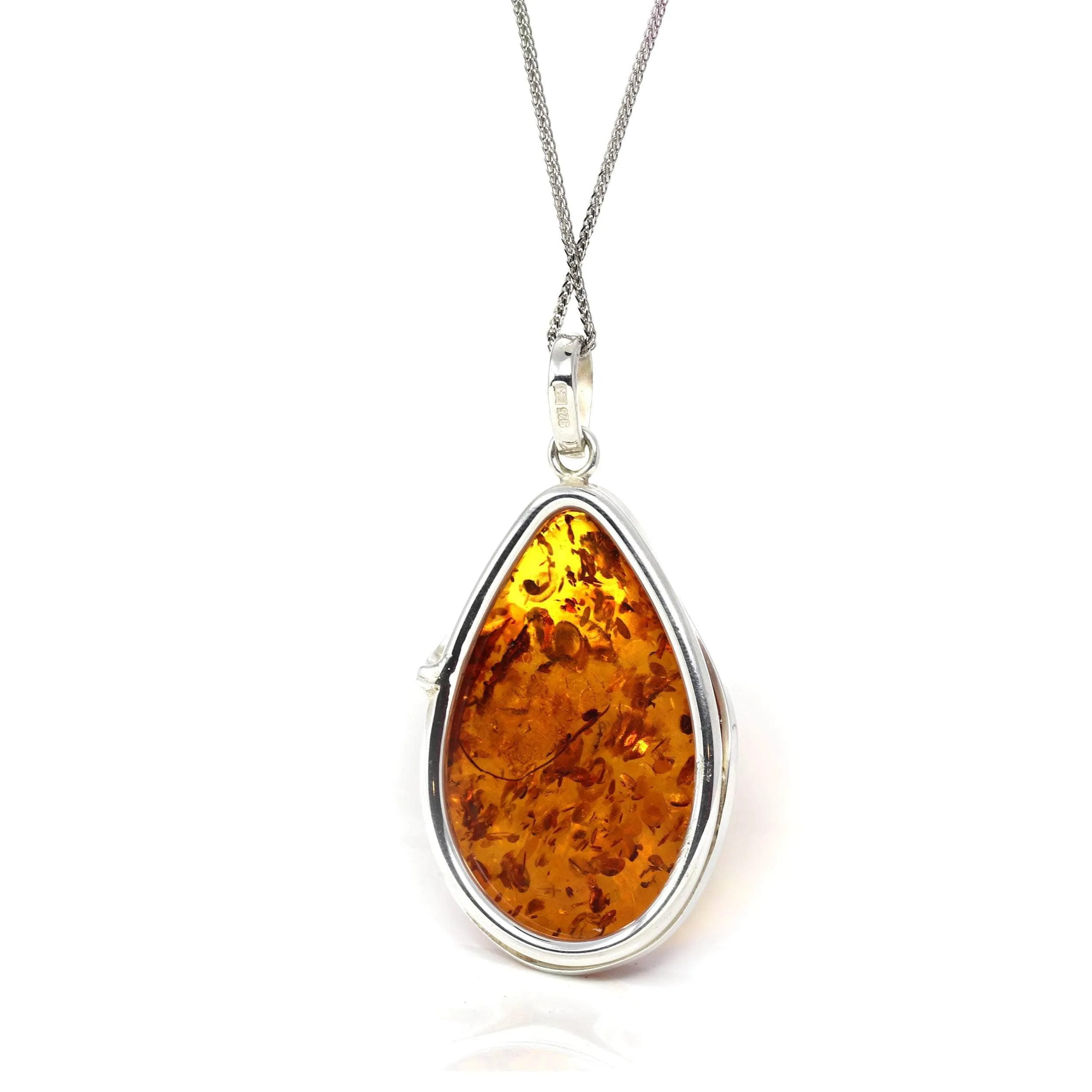 Baikalla? Sterling Silver Elegant Amber Pear- Cabochon Cut Pendant