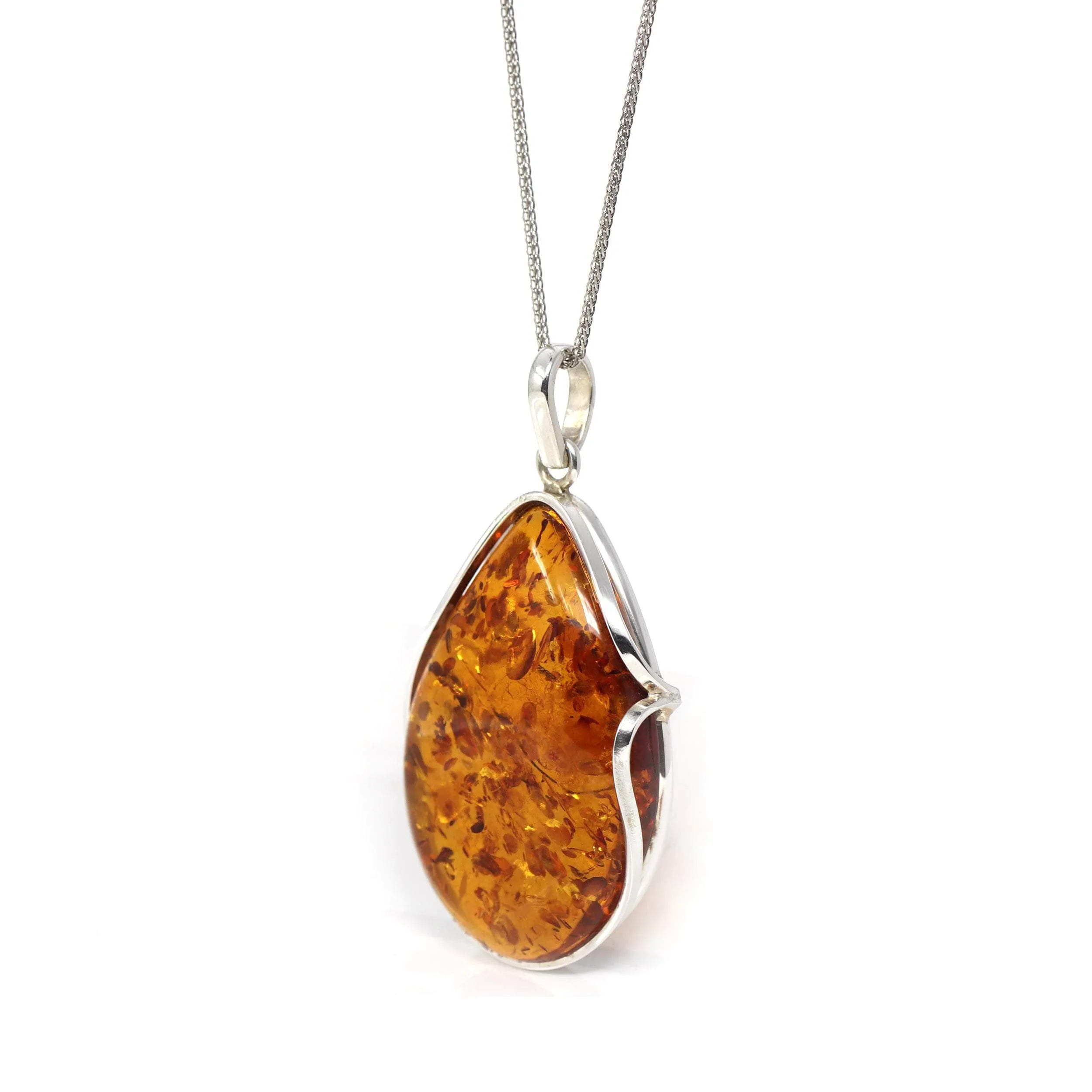 Baikalla? Sterling Silver Elegant Amber Pear- Cabochon Cut Pendant