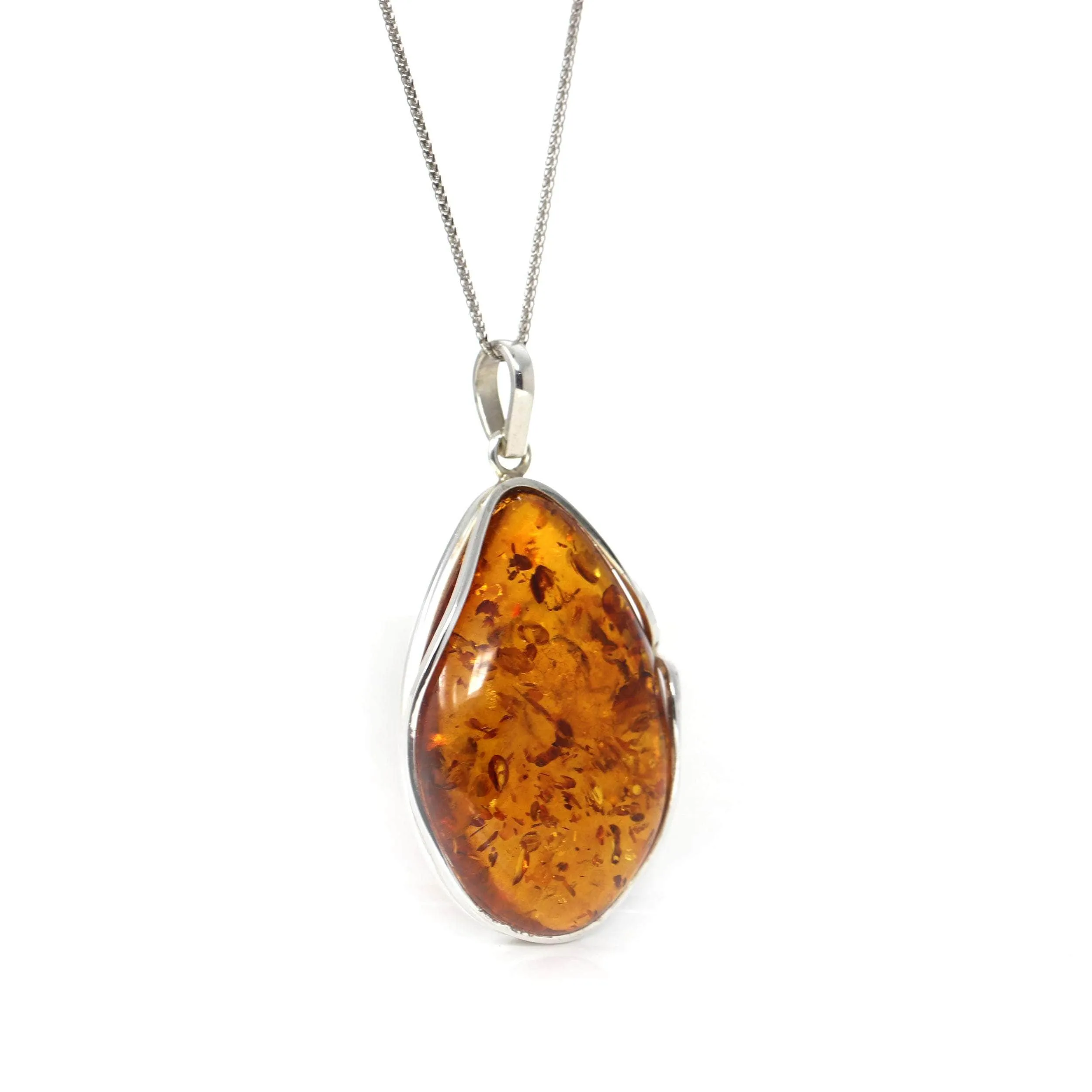 Baikalla? Sterling Silver Elegant Amber Pear- Cabochon Cut Pendant