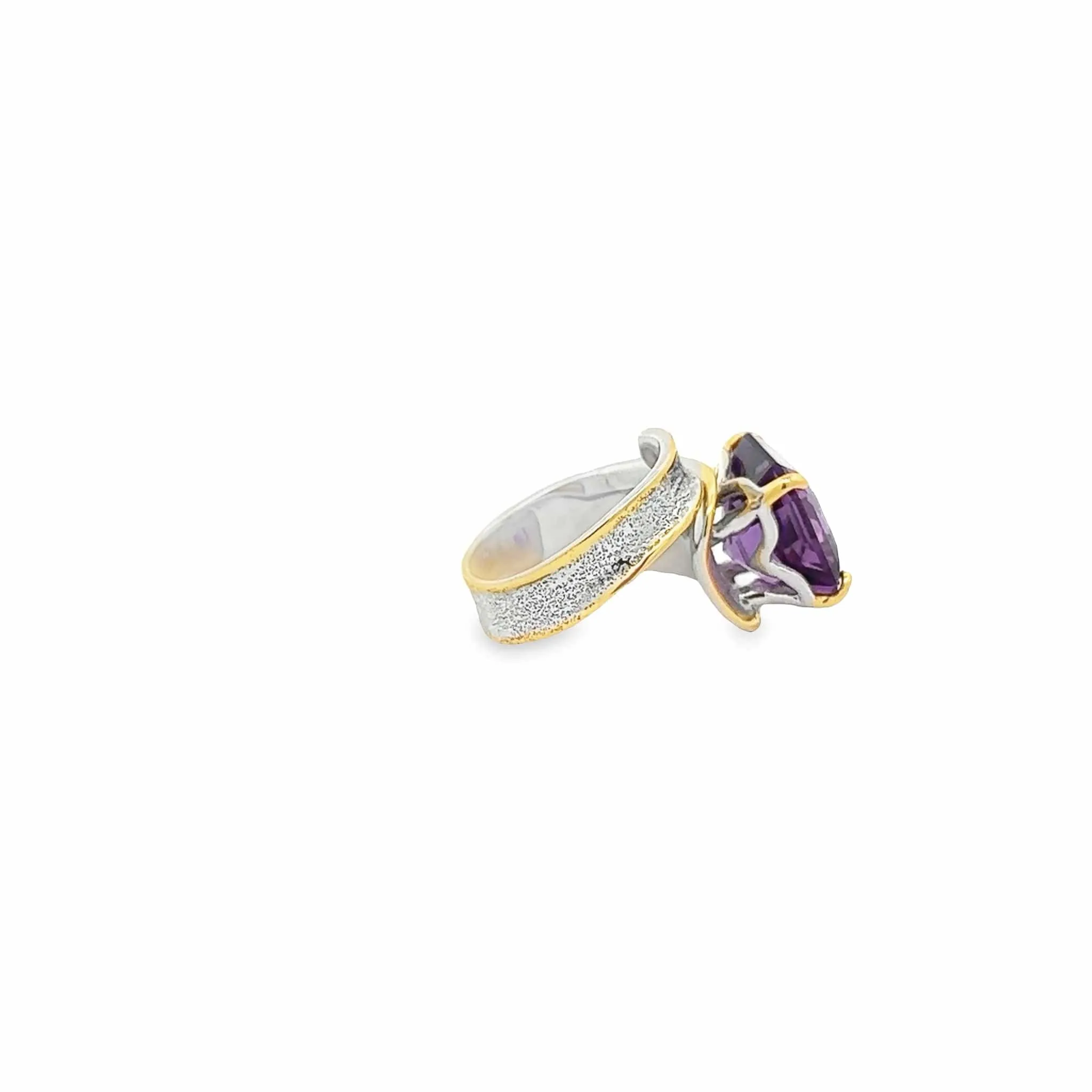 Baikalla Sterling Silver Gold Plated Two Tone Adjustable Amethyst Unique Ring