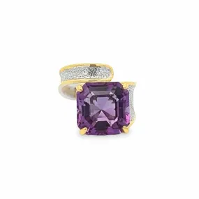 Baikalla Sterling Silver Gold Plated Two Tone Adjustable Amethyst Unique Ring