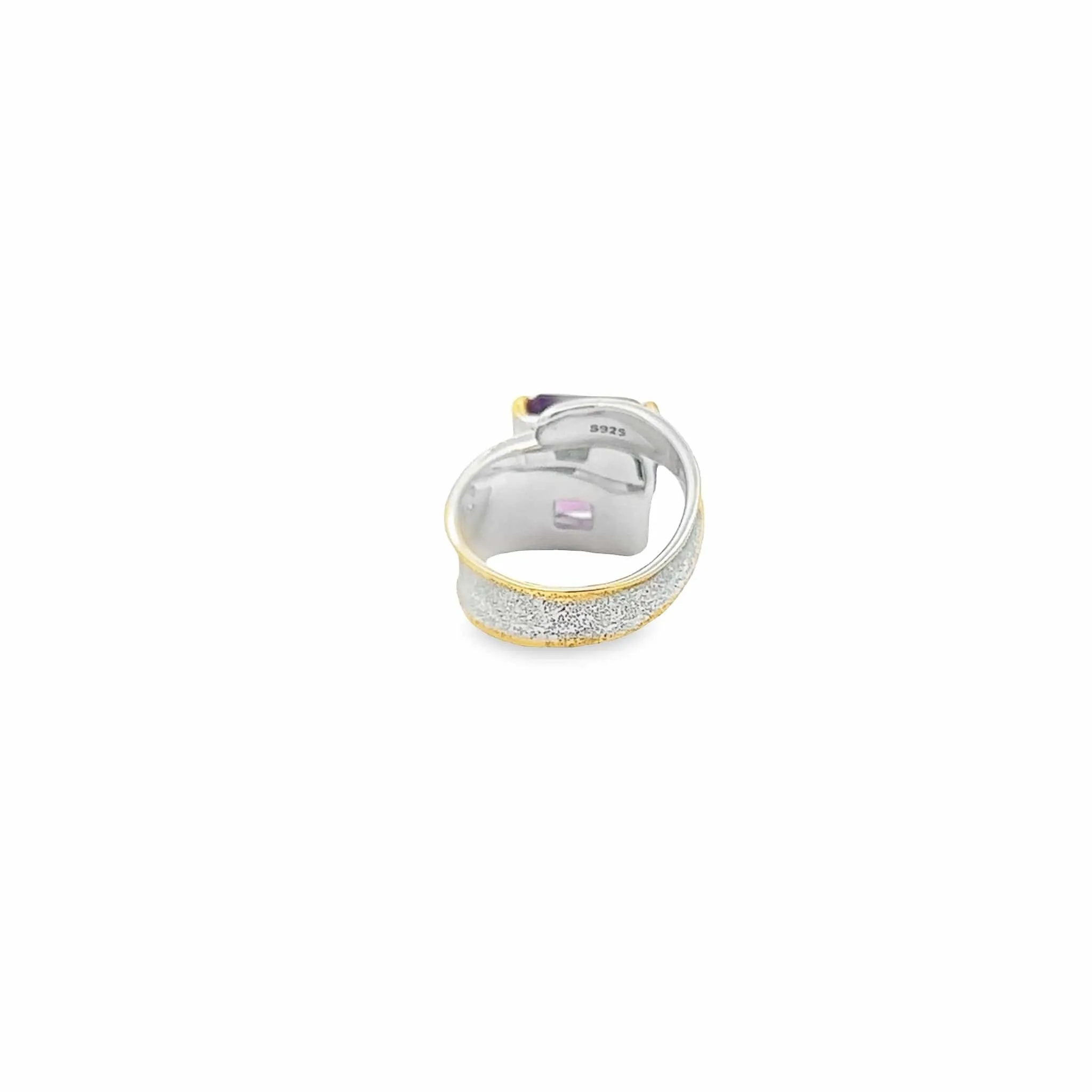 Baikalla Sterling Silver Gold Plated Two Tone Adjustable Amethyst Unique Ring