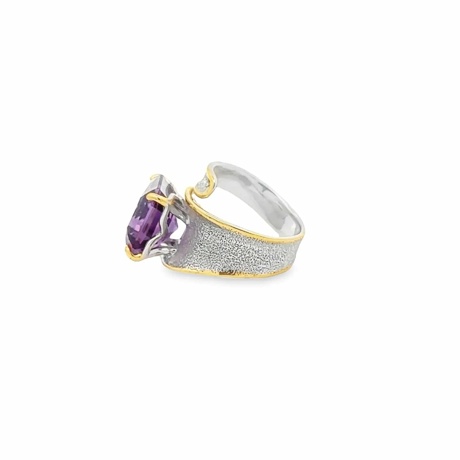 Baikalla Sterling Silver Gold Plated Two Tone Adjustable Amethyst Unique Ring