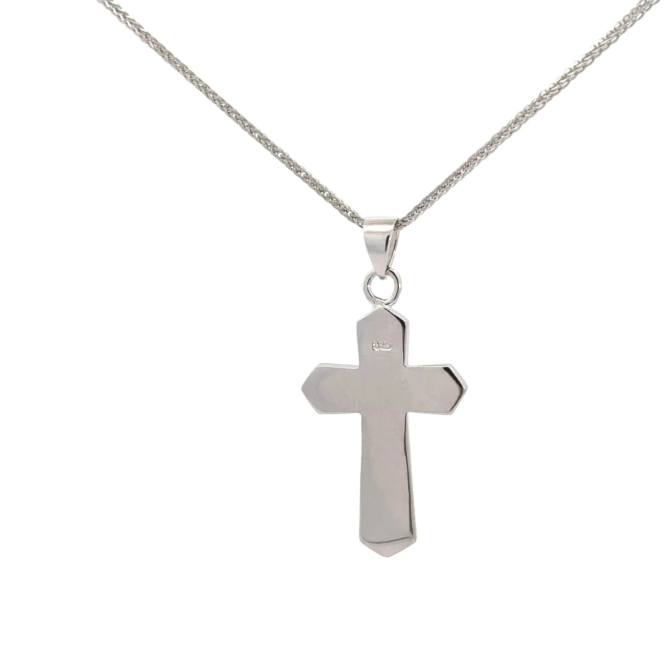 Baikalla Sterling Silver Lab-Created Opal Cross Bezel Pendant Necklace