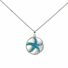 Baikalla Sterling Silver Lab-Made Blue Opal Starfish Bezel Pendant Necklace