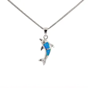 Baikalla Sterling Silver Lab-Made Opal Dolphin Pendant Necklace