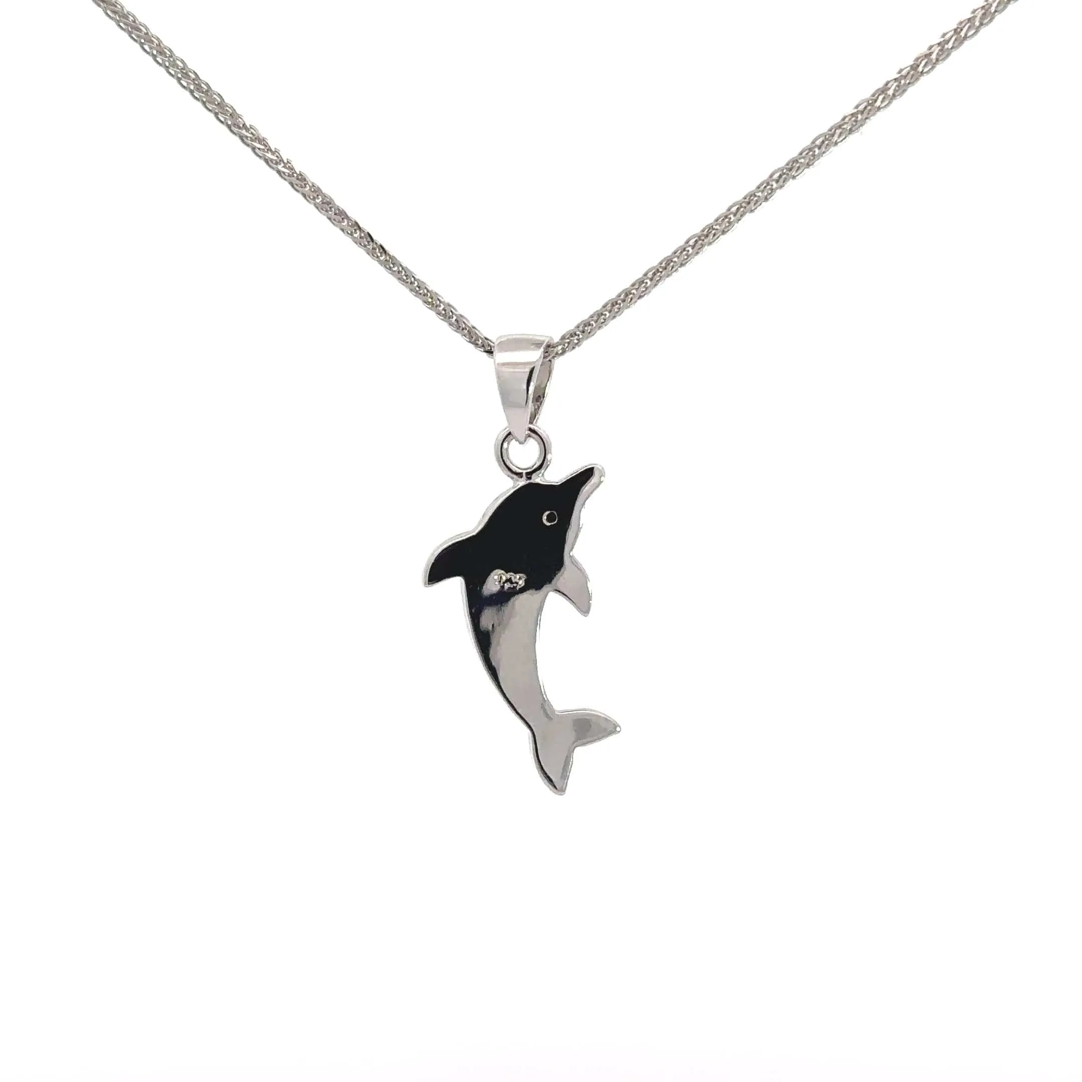 Baikalla Sterling Silver Lab-Made Opal Dolphin Pendant Necklace