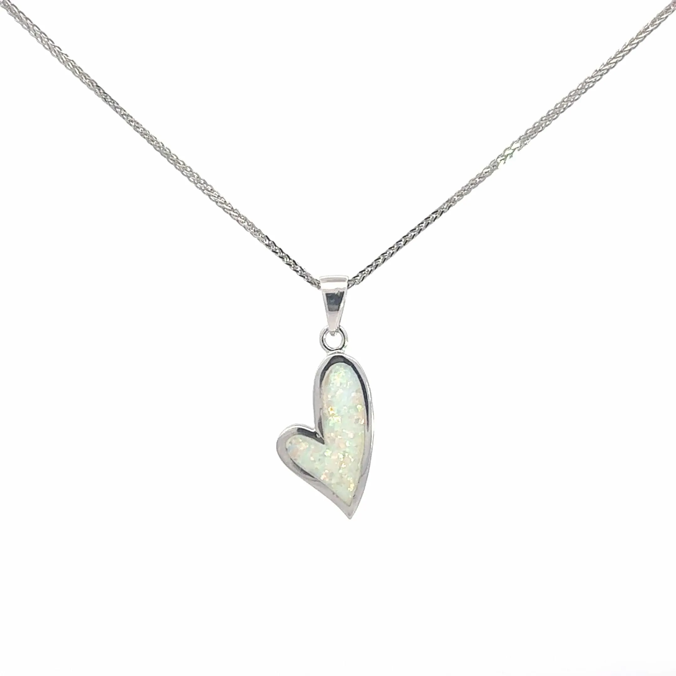 Baikalla Sterling Silver Lab-Made Opal Heart Bezel Pendant Necklace