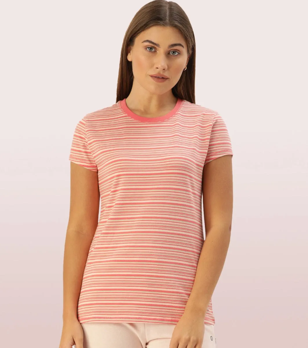 Basic Crew Tee – Striped | Short Sleeve Crew Neck Stretch Cotton Tee