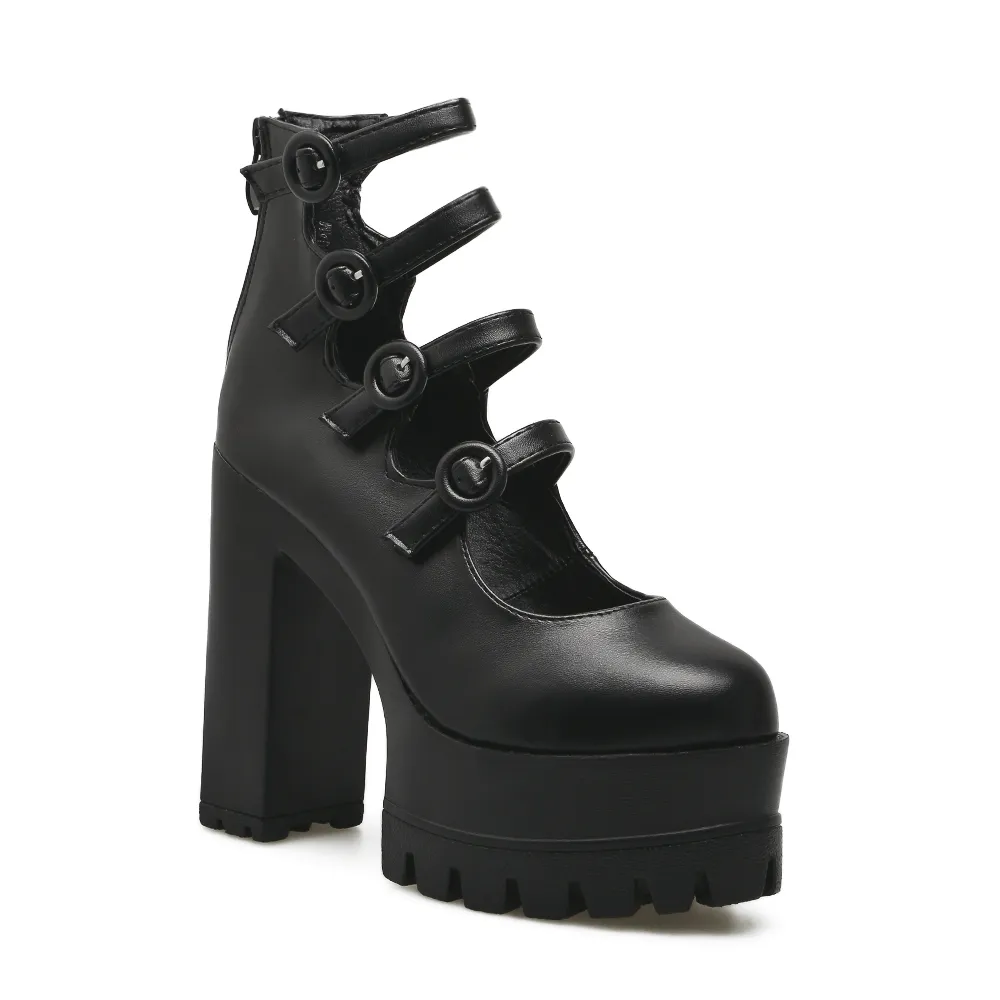 Black 4 Buckle Strap High-Heels Shoes SD00156