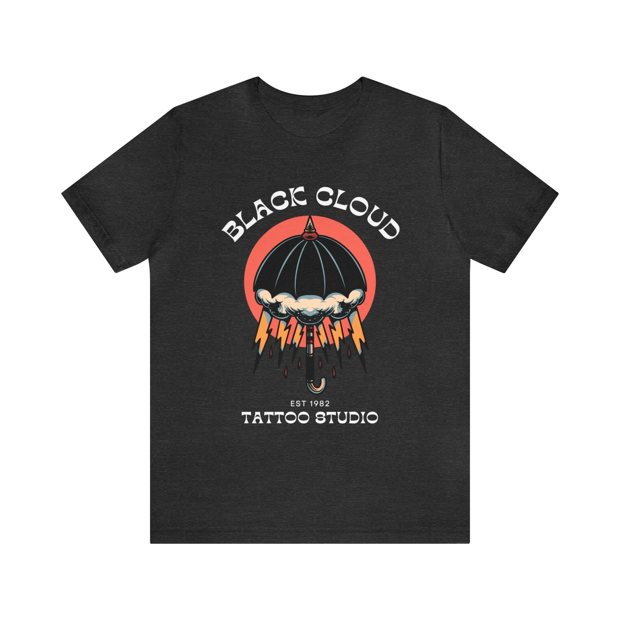 Black Cloud Umbrella Lightning Bolt Tattoo T-shirt / Unisex Vintage Old School Traditional Tattoo Tee Shirt / Punk Rock Clothing Tshirt