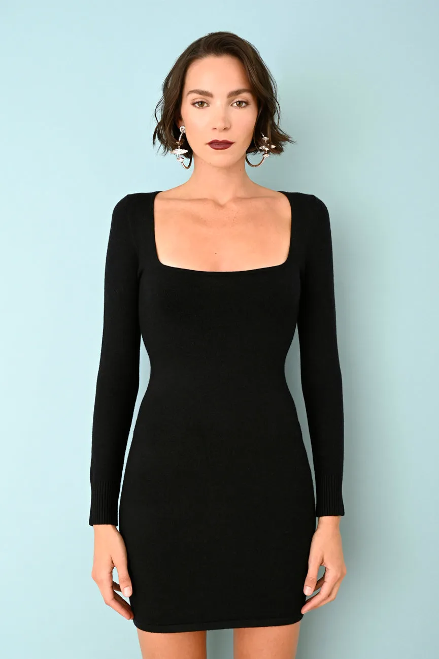 Black EcoMerino Long Sleeve Scoop Neck Mini Dress