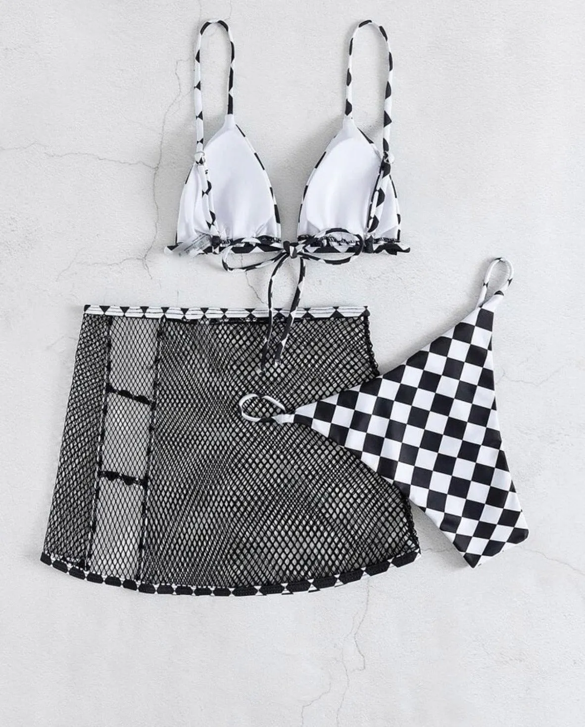 Black White Triangle Bikini with Adjustable Straps Set