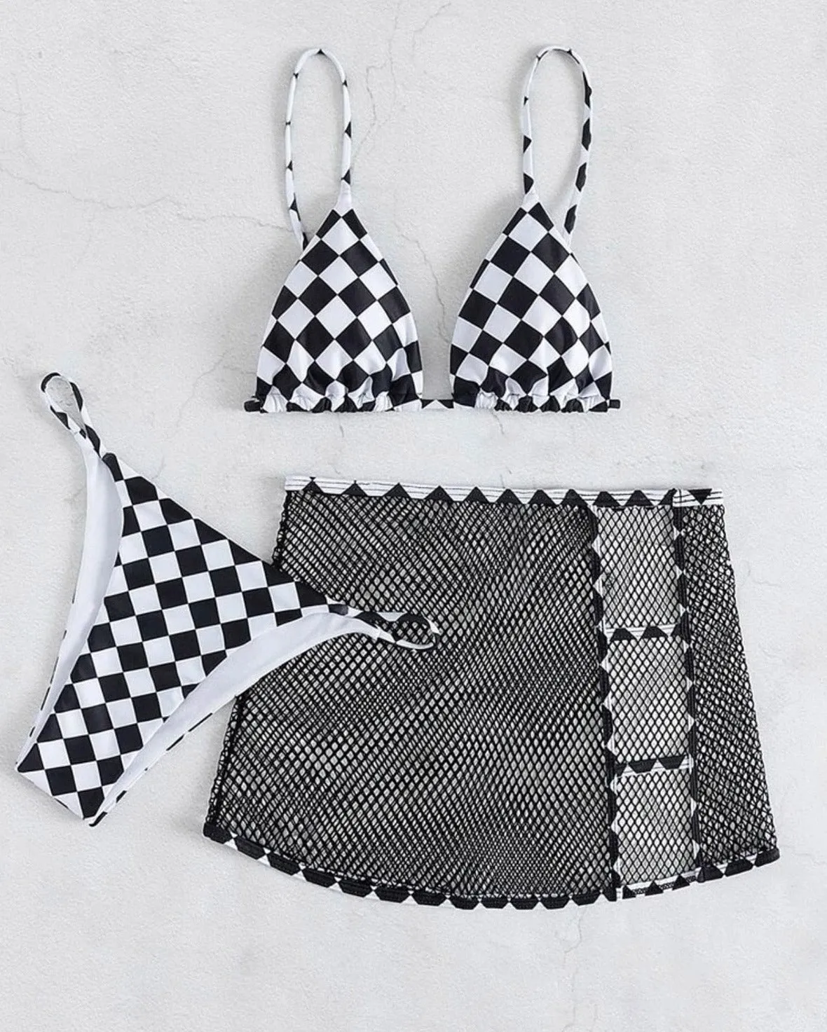 Black White Triangle Bikini with Adjustable Straps Set