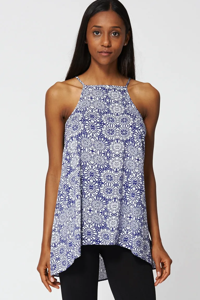 Blue Paisley Print Strappy Long Top Ex-Branded