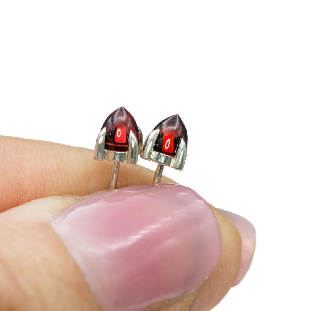 Bullet Garnet Sterling Silver Prong Set Stud Earrings, Ready to Ship