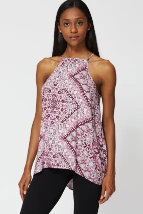 Burgundy Paisley Print Strappy Long Top Ex-Branded