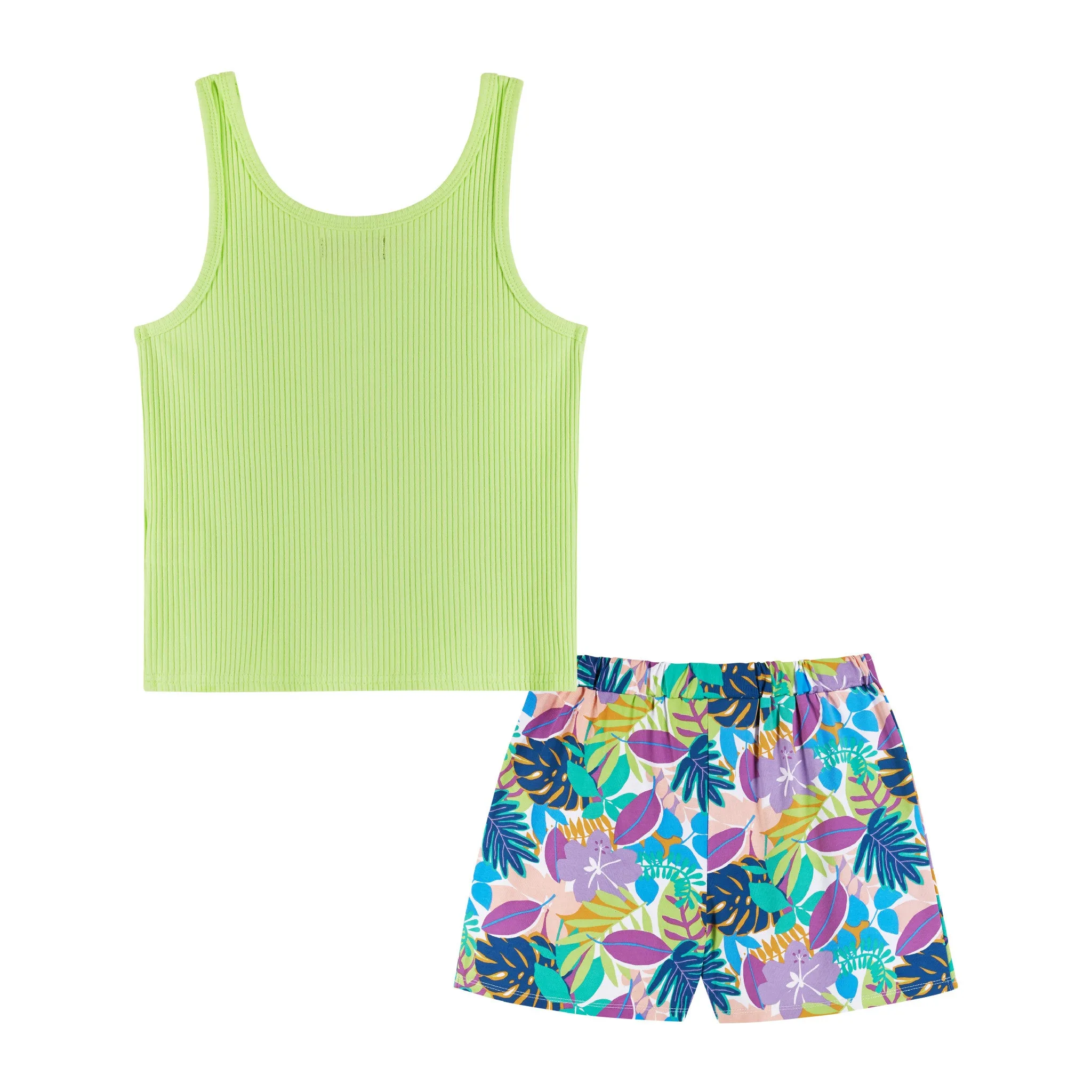 Button Front Tank & Skort Set (Size 7 - 16 Years) | Tropical Floral Print Wrap