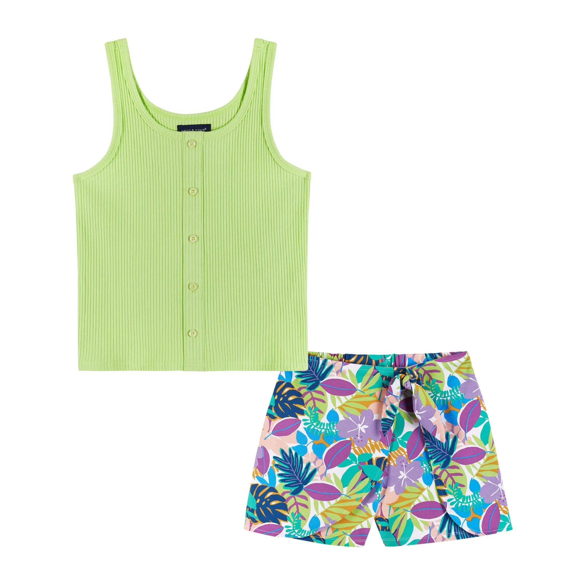 Button Front Tank & Skort Set (Size 7 - 16 Years) | Tropical Floral Print Wrap