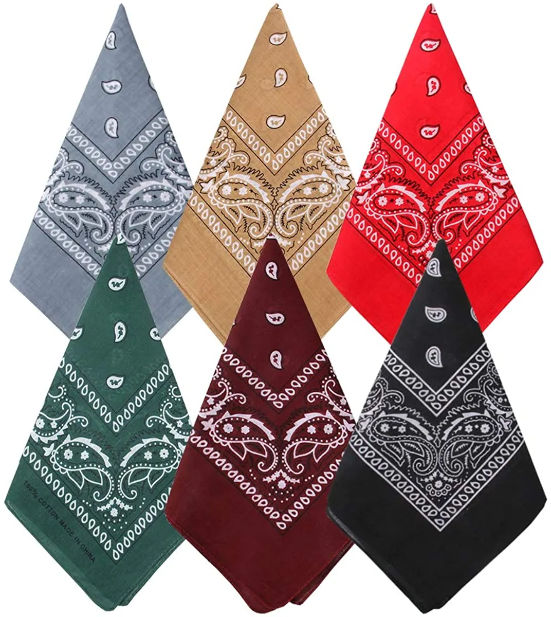 Bycc Bynn 3 Pack 100% Cotton Paisley Pattern Bandanas Face Mask Square Scarf Headwear