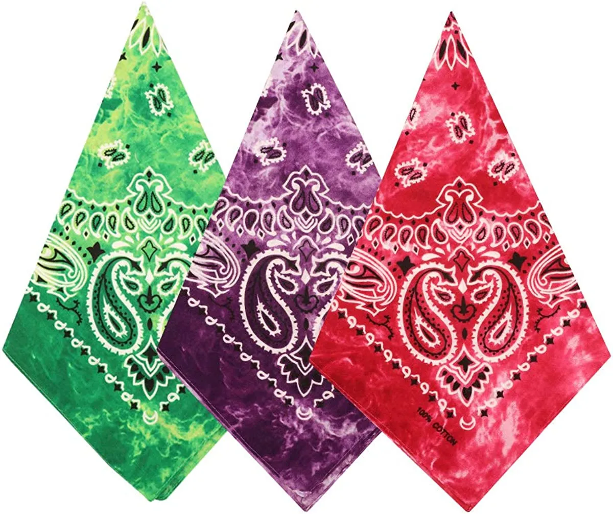 Bycc Bynn 3 Pack 100% Cotton Paisley Pattern Bandanas Face Mask Square Scarf Headwear