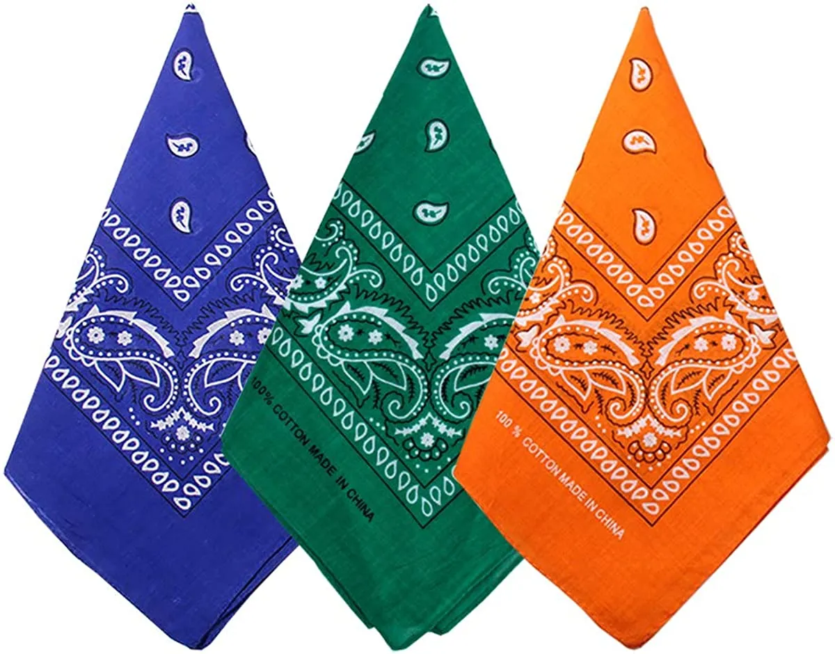 Bycc Bynn 3 Pack 100% Cotton Paisley Pattern Bandanas Face Mask Square Scarf Headwear