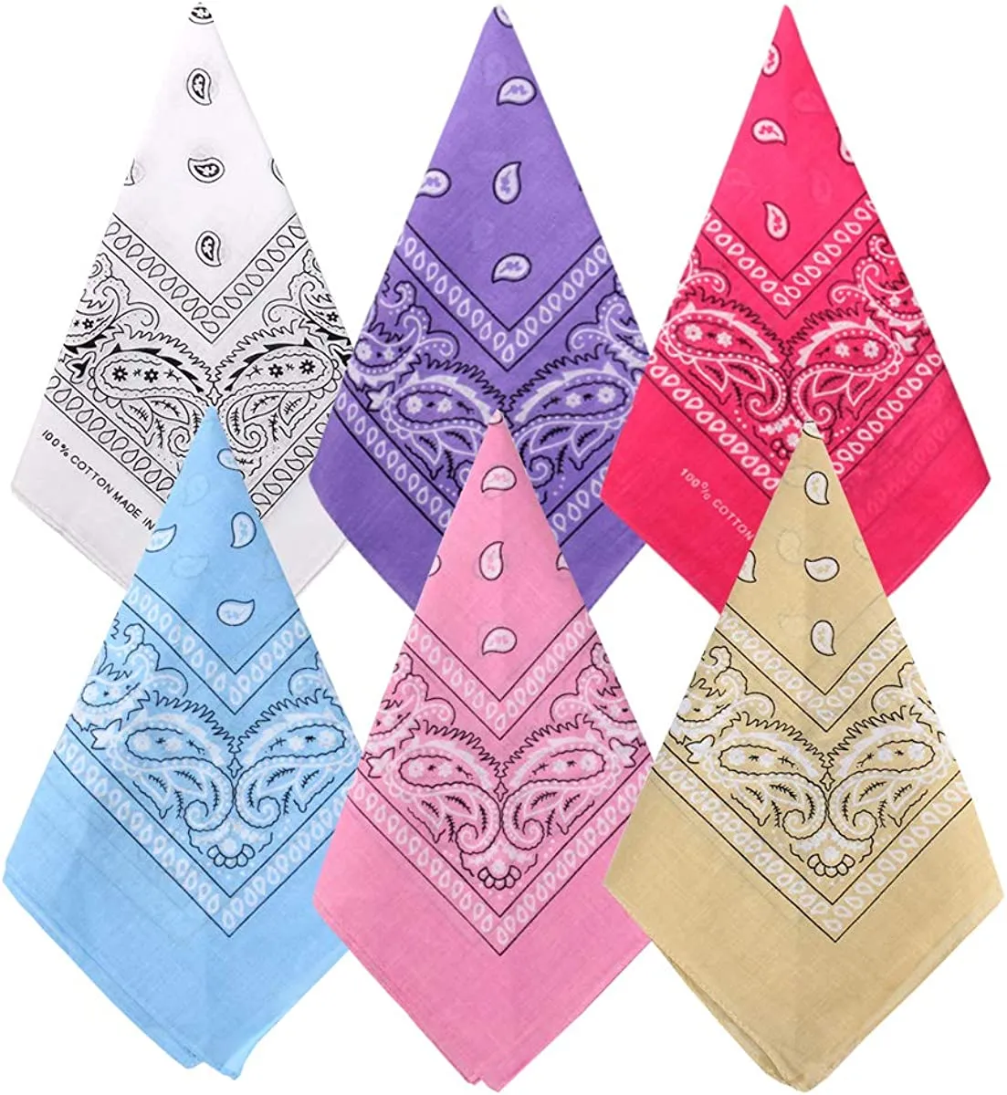 Bycc Bynn 3 Pack 100% Cotton Paisley Pattern Bandanas Face Mask Square Scarf Headwear