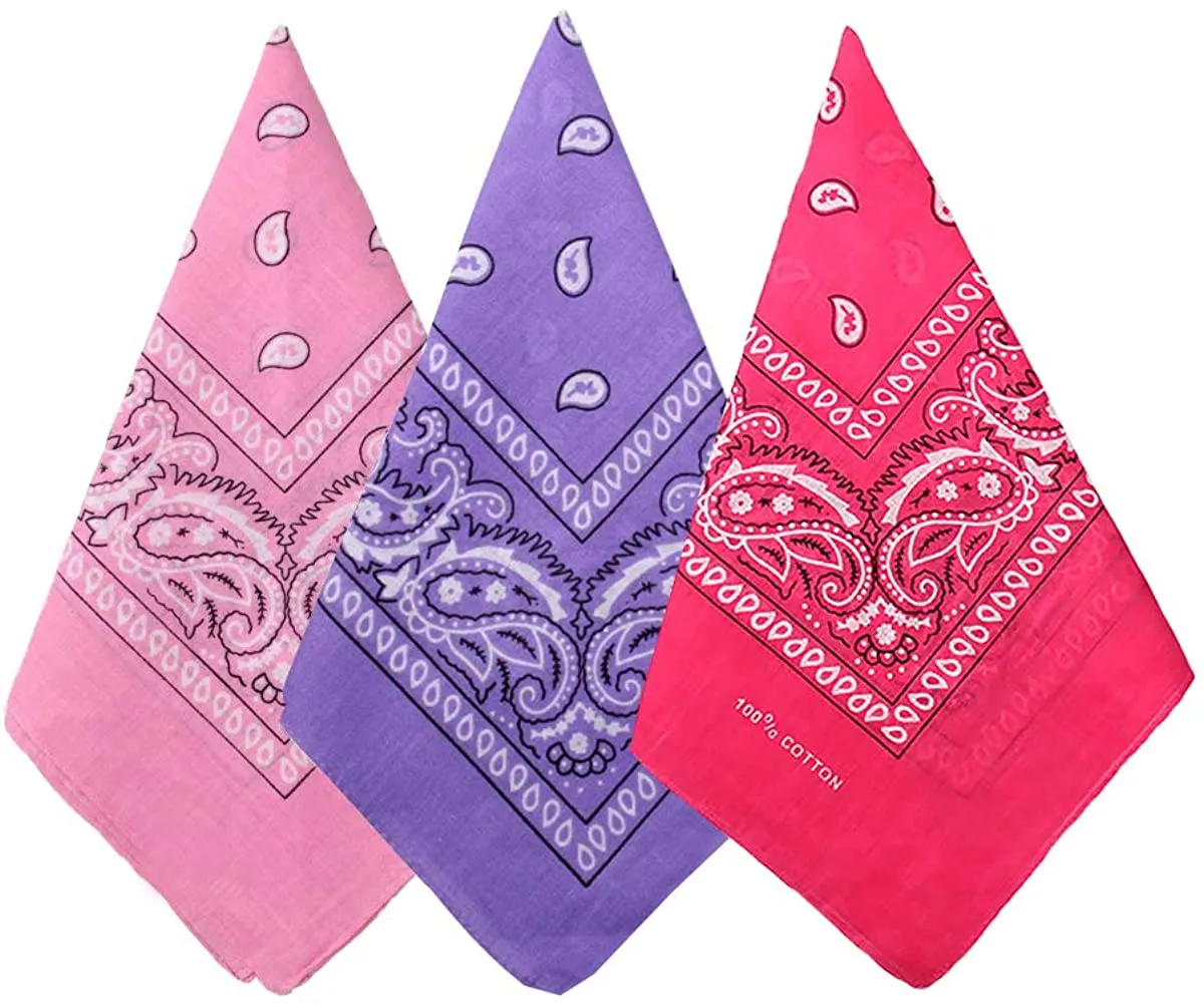 Bycc Bynn 3 Pack 100% Cotton Paisley Pattern Bandanas Face Mask Square Scarf Headwear