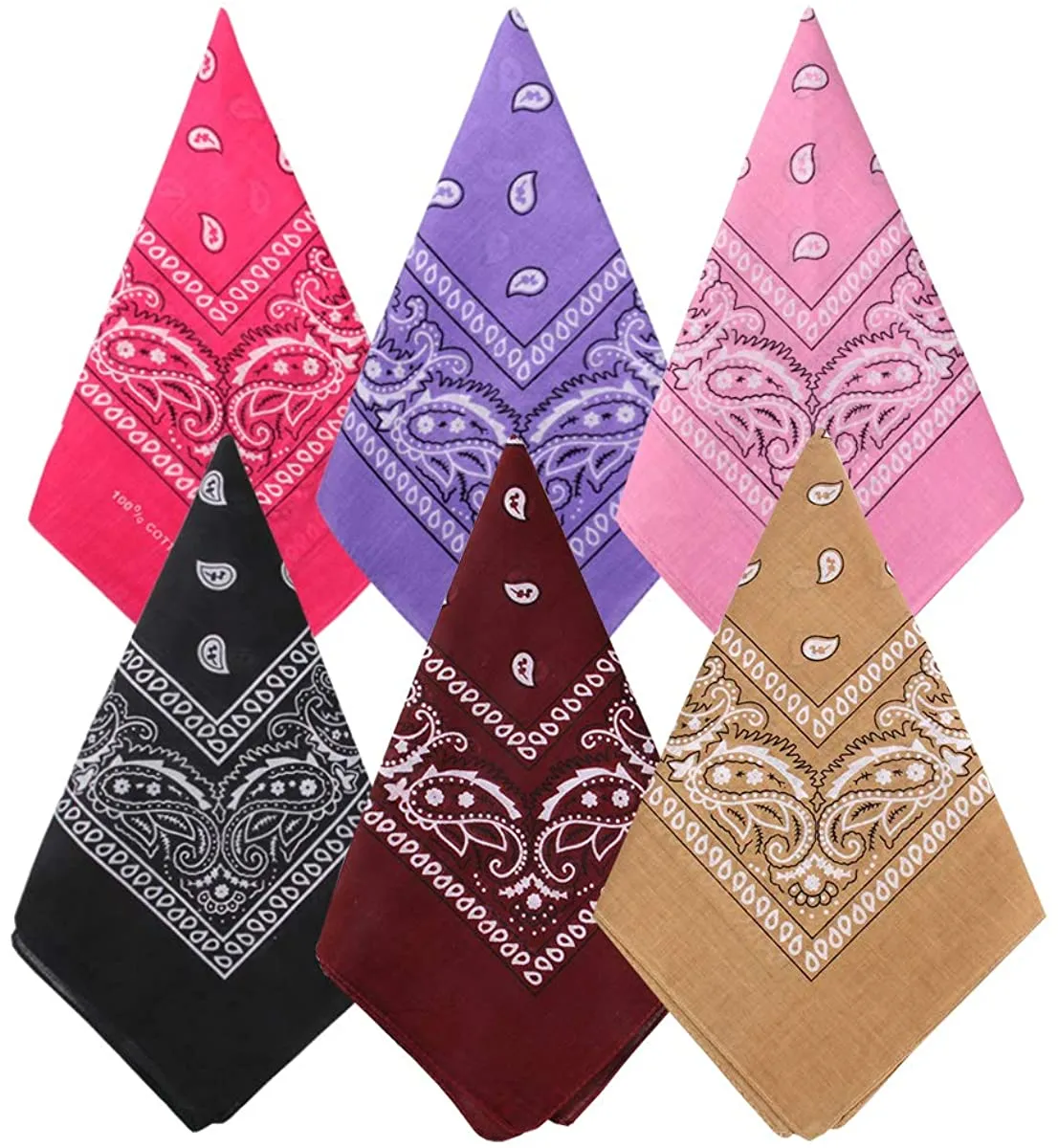 Bycc Bynn 3 Pack 100% Cotton Paisley Pattern Bandanas Face Mask Square Scarf Headwear