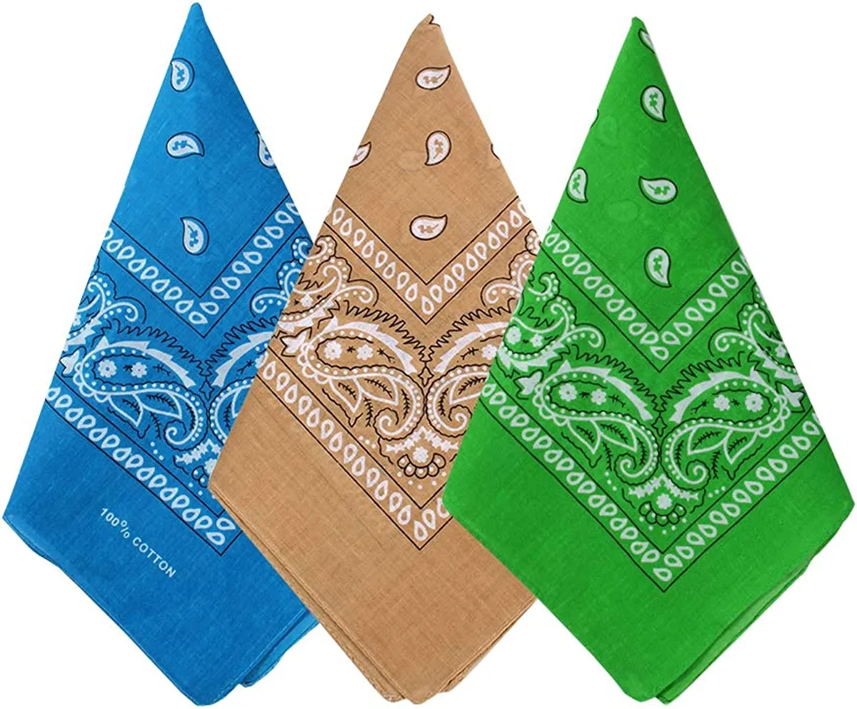 Bycc Bynn 3 Pack 100% Cotton Paisley Pattern Bandanas Face Mask Square Scarf Headwear