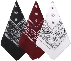 Bycc Bynn 3 Pack 100% Cotton Paisley Pattern Bandanas Face Mask Square Scarf Headwear