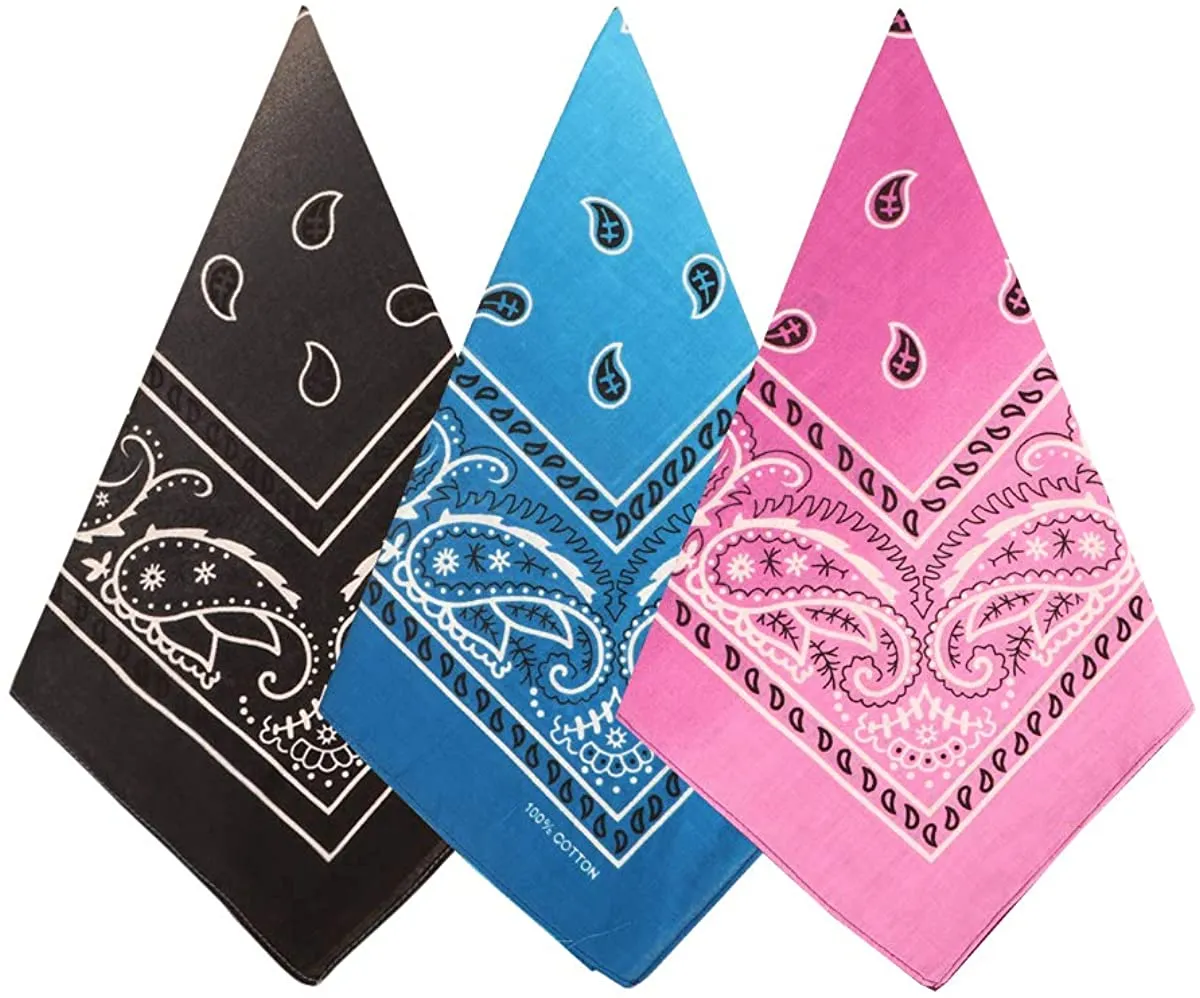 Bycc Bynn 3 Pack 100% Cotton Paisley Pattern Bandanas Face Mask Square Scarf Headwear