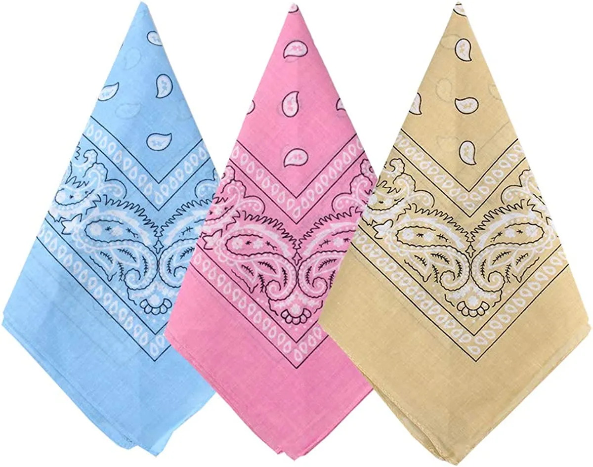 Bycc Bynn 3 Pack 100% Cotton Paisley Pattern Bandanas Face Mask Square Scarf Headwear