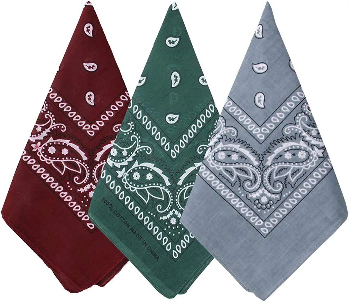 Bycc Bynn 3 Pack 100% Cotton Paisley Pattern Bandanas Face Mask Square Scarf Headwear