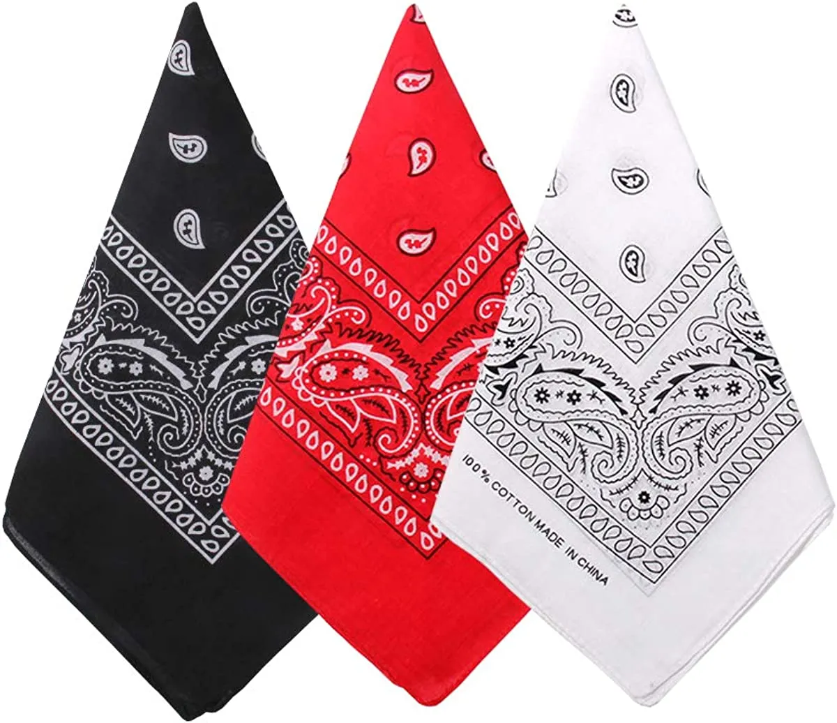 Bycc Bynn 3 Pack 100% Cotton Paisley Pattern Bandanas Face Mask Square Scarf Headwear