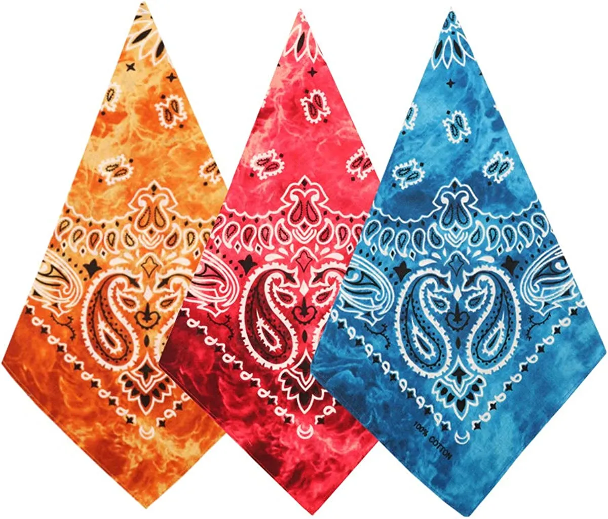 Bycc Bynn 3 Pack 100% Cotton Paisley Pattern Bandanas Face Mask Square Scarf Headwear