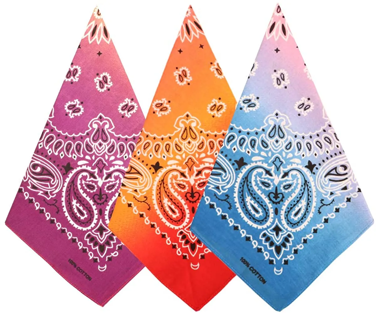 Bycc Bynn 3 Pack 100% Cotton Paisley Pattern Bandanas Face Mask Square Scarf Headwear