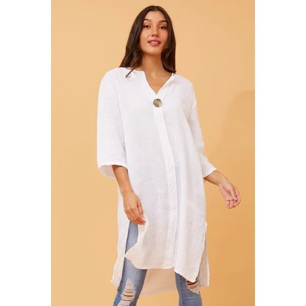 CARMEL BUTTON DETAIL LINEN TUNIC