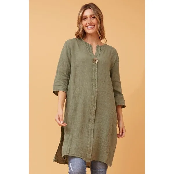 CARMEL BUTTON DETAIL LINEN TUNIC