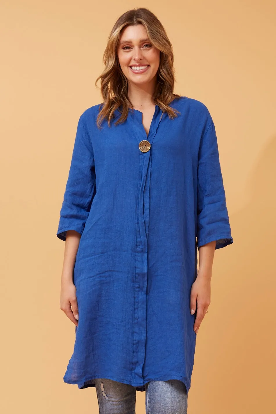 CARMEL BUTTON DETAIL LINEN TUNIC