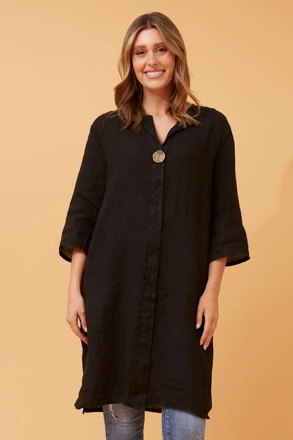 CARMEL BUTTON DETAIL LINEN TUNIC