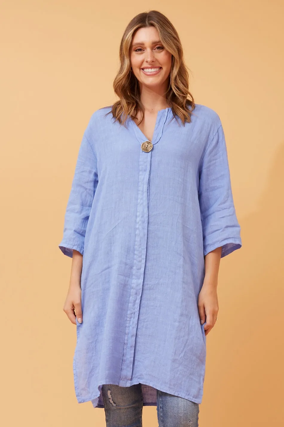 CARMEL BUTTON DETAIL LINEN TUNIC