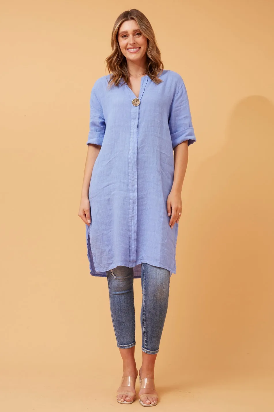 CARMEL BUTTON DETAIL LINEN TUNIC